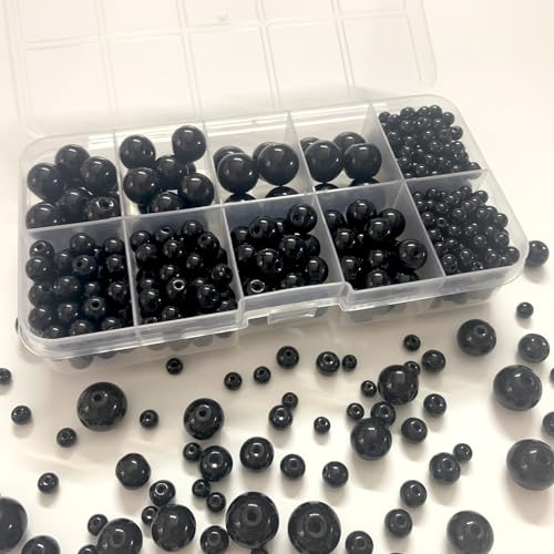 Black Round Crystal Glass Beads for Jewelry Making (4/6/8/10/12mm), Smooth Round Natural Gemstone Glass Spacer Loose Beads for Crafts Bracelets Necklaces Charms - color: Round Smooth Glass Beads: Black
