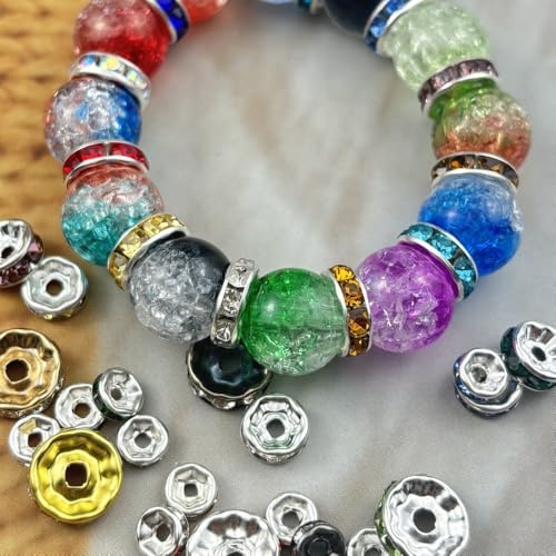 120pcs 6mm Rondelle Spacer Beads Silver Plated Crystal Rhinestone Spacer Loose Beads for Jewelry Making DIY Bracelets Necklace Earring Craft(Light Purple) - color: Light Purple, size: 6mm