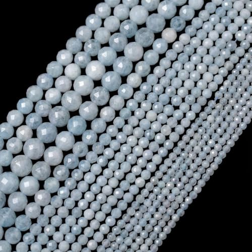 Natural Aquamarine Beads, 3mm 120pcs Small Round Faceted Loose Gemstones for DIY Jewelry Making, Handmade Bracelet and Necklace Crafting, with Size Card - color: Aquamarine, size: 3mm