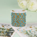 UMAOKANG 10 Meters Light Blue Enamel Bead Chains for Jewelry Making Gold Plated Stainless Steel Chain Bulk on Spool - color: Light Blue Bead-Gold