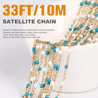 33 Feet Gold Enamel Chains Bulk, 2mm 18K Gold PVD Plated 304 Stainless Steel Blue White Enamel Beaded Cable Link Chain Roll Spool for Jewelry Making - color: Gold Blue White Beads