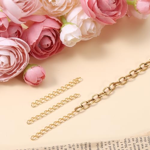 200Pcs Necklace Chain Extender for Jewelry Making 5cm Tail Extender Chain Silver and Gold Extension Tails Removable Stainless Steel Extension Chains for Necklace, Bracelet, Key Chains, Anklets