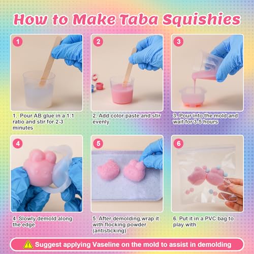 Taba Squishy Making Kit, DIY Taba Squishy Kit, 18oz FuFu Squishy 7 Molds Silicone, Liquid Silicone 1:1 AB Ratio Epoxy Resin Mix for Squishy, Stress Relief Taba Squishies, Gifts for Any Occasion