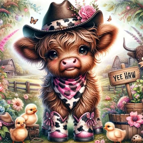 Axquilon Highland Cow Diamond Art Kits for Adults - Cow Diamond Painting Kits for Adults Beginner, DIY 5D Full Drill Gem Art for Home Wall Decor 14x14 inch - color: Highland Cow
