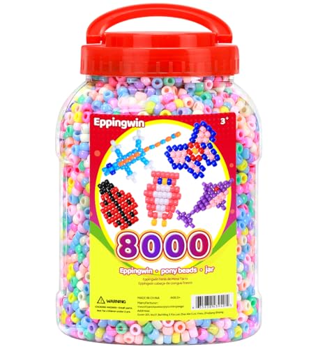 Eppingwin 8000+pcs Wholesale Large Pony Beads (6x9 mm) Bucket, Easy Storage Kandi Bead Bulk, Beads for Jewelry Making, Crafts (Macaron) - color: Macaron Color, size: 8000+ Beads (1 Pack)