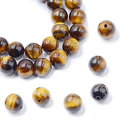 AD Beads Natural Gemstone Round Loose Beads 15" for Bracelet Necklace Earrings Jwelery Making Crafts DIY (4mm, Yellow Tiger Eye) - color: Yellow Tiger Eye, size: 4mm