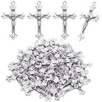 BronaGrand 50pcs Alloy Cross Charms Pendants Jewelry Rosary Cross Charms for DIY Bracelet Necklace Jewelry Making Findings,37×22mm - color: Silver