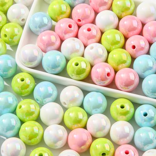 16mm Acrylic Beads 100pcs Chunk Bubblegum Bead Beads for Pens for Necklace Jewelry Bracelets DIY Crafts Making (greenpink) - color: greenpink