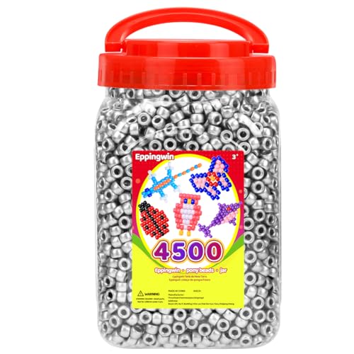 Eppingwin 2.5 lb Wholesale Large Pony Beads (6x9 mm) Bucket, Easy Storage Beads Bulk, Over 4500 Pony Bead for Jewelry Making, Crafts (Silver) - color: Silver, size: 4500+ Beads (1 Pack)