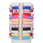 COLORFUL BLING 5-12Pcs Bohemian Love Heart Bead Bracelets for Women Vinyl Disc Heishi Surfer Stackable Stretch Bracelet Summer Beach Boho Jewelry - color: 12pcs pearl