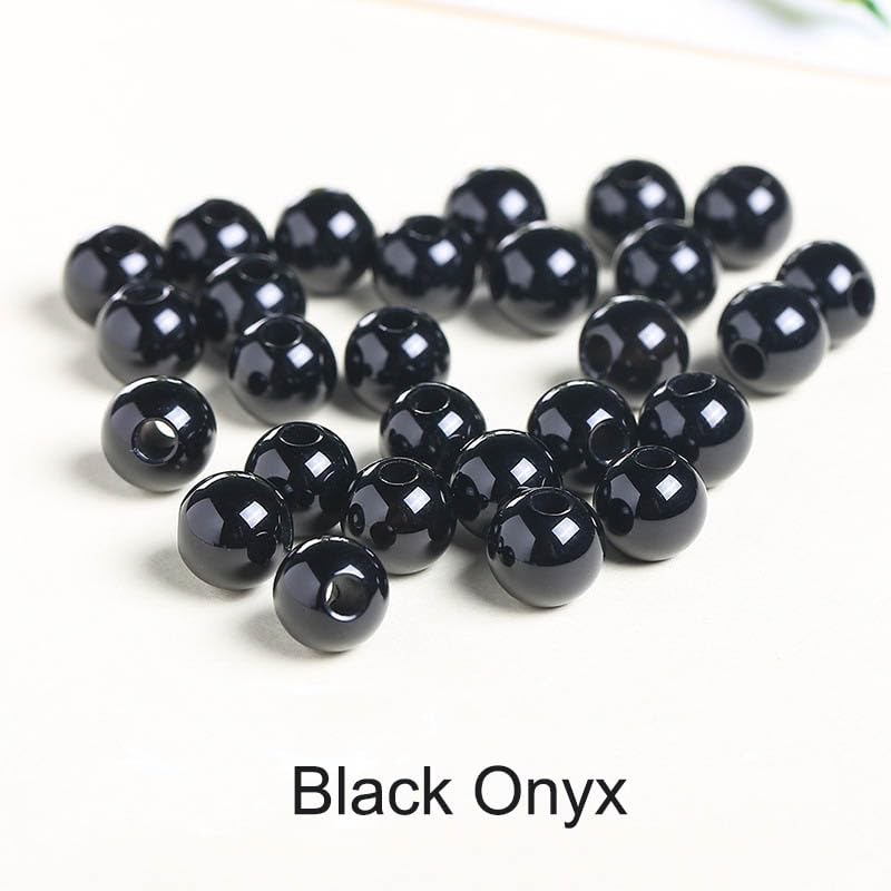 10mm Natural Crystal Beads Stone Gemstone Round Energy Healing Strand Loose Beads for Jewelry Making Bracelets Anklets Big Hole(2.0mm) 38pcs (Black Onyx, 10MM) - color: Black Onyx, size: 10mm