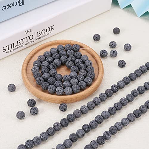 Craftdady 8mm Unwaxed Natural Lava Stone Beads 460Pcs Round Volcanic Rock Gemstone Loose Beads Energy Healing Chakra Beads for Jewelry Craft Essential Oil Bracelet - color: Dark Gray, size: 8mm