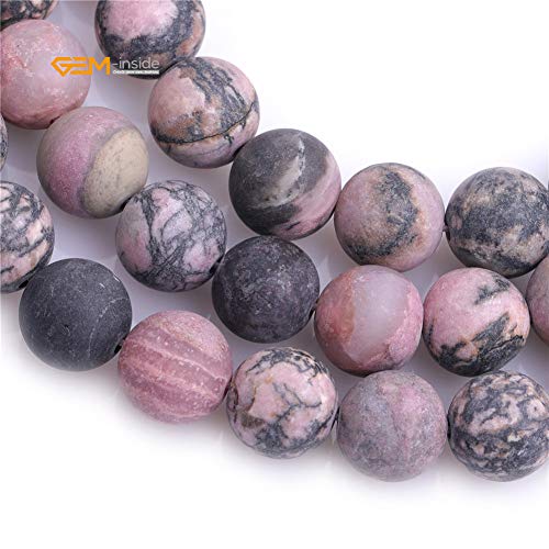 GEM-Inside 10mm Natural Stone Black Rhodonite Frosted Matte Unpolished Round Beads for Jewelry Making Strand 15 inch - color: Black Rhodonite, size: 10mm