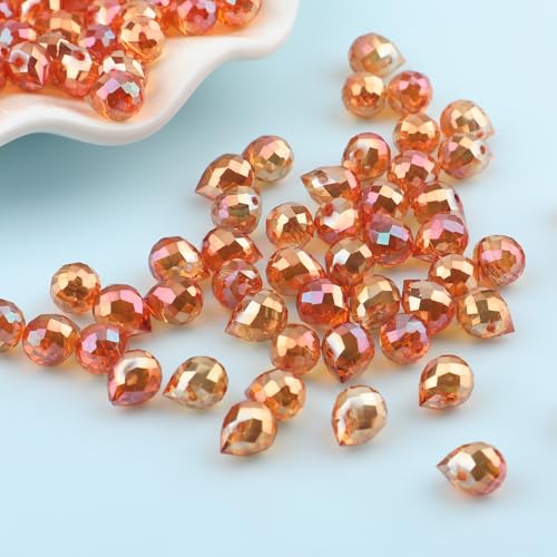 100Pcs Champagne Gold Crystal Glass Beads, 8x10mm Faceted Teardrop Shiny Bulk Beads for Jewelry Making, DIY Crafts - color: Champagne Gold