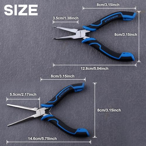 SPEEDWOX 2PCS Mini Needle Nose Pliers with Smooth Jaw & Bent Needle Nose Pliers with Serrated Jaw for Jewelry Making Needles Remover Plier Fishing Plyers - style: 2PCS Needle Nose Pliers Set