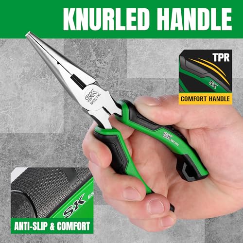 SK 6-Inch Long Nose Pliers, Needle Nose Pliers, High Carbon Steel, Ergonomic Anti-slip Handle for Comfortable Grip - style: 6-Inch Long Nose Pliers