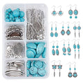 SUNNYCLUE 1 Box DIY 10 Pairs Turquoise Bead Earrings Making Kit Alloy Enamel Leaf Pendants Charms with Turquoise Beads Eye Pin & Earring Hooks for DIY Earring Jewelery Making, Antique Silver - color: 1 Box Diy 10 Pairs Turquoise Bead Earrings Kit