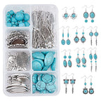 SUNNYCLUE 1 Box DIY 10 Pairs Turquoise Bead Earrings Making Kit Alloy Enamel Leaf Pendants Charms with Turquoise Beads Eye Pin & Earring Hooks for DIY Earring Jewelery Making, Antique Silver - color: 1 Box Diy 10 Pairs Turquoise Bead Earrings Kit