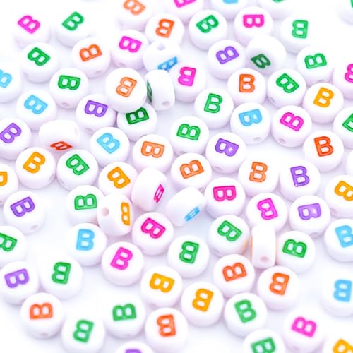 300Pcs Round Bulk Letter Beads B 4X7mm Individual Alphabet Beads for Charms Bracelets Making - color: Round - B