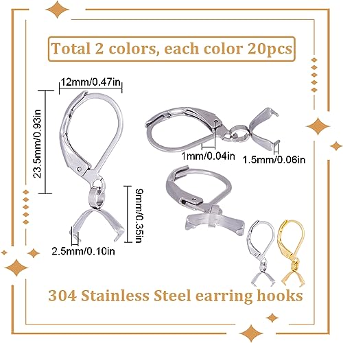 SUNNYCLUE 1 Box 40Pcs Earring Leverbacks Leverback Ear Hooks 304 Stainless Steel Leverback Earring Findings French Earring Hooks Earwires Leverbacks for Jewelry Making Accessories DIY Dangle Earrings - color: 1 Box 40pcs Earring Leverbacks With Pinch Bail