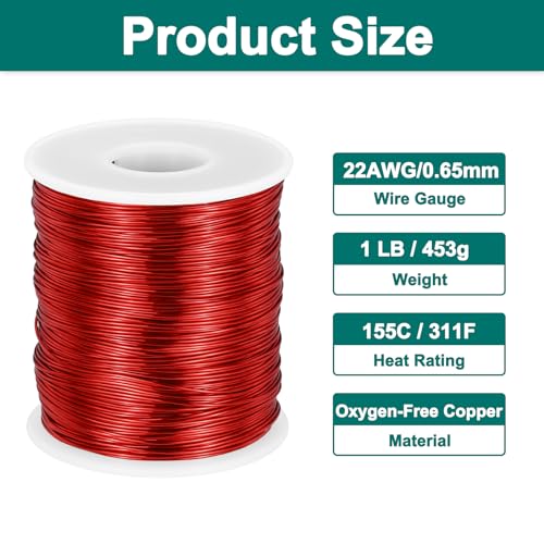 MECCANIXITY 22 AWG Magnet Wire, 22 Gauge Enameled Copper Wire, 1 Lb Magnetic Coil Wire for Transformer, Motor, Electric, 155C(311F) - size: 22 AWG