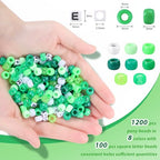 Green and White Beads, 1200 Pcs Pony Beads Bulk and Letter Beads, Kandi Beads Hair Beads for Girls Adults, Plastic Beads for Bracelets Jewelry Making DIY Crafts - color: green