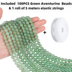 QINJIEJIE 100PCS Green Aventurine Beads 8mm Natural Stone Beads Round Loose Gemstone Bead for Bracelet Beading Crystal Jewelry Making DIY Necklace Earrings 0.32" - color: Green Aventurine, size: 100PCS