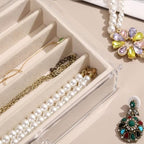 CLUQMEIK Necklace Organizer Box with Clear Lid, Dustproof Velvet Jewelry Holder Storage Display Case, Stackable Acrylic Necklace Tray Drawer Insert for Women and Girls (Beige,3 Drawers) - color: BEIGE-3Layer