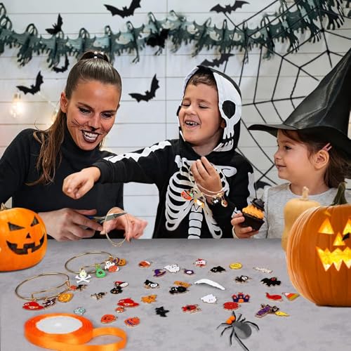 MARFOREVER 120 PCS Halloween Charms for Jewelry Making, Assorted Halloween Ghost Skeleton Bat Witch Pumpkin Skull Enamel Charm Pendants for Bracelet Necklace Earrings Making DIY Crafts Gifts - style: Halloween