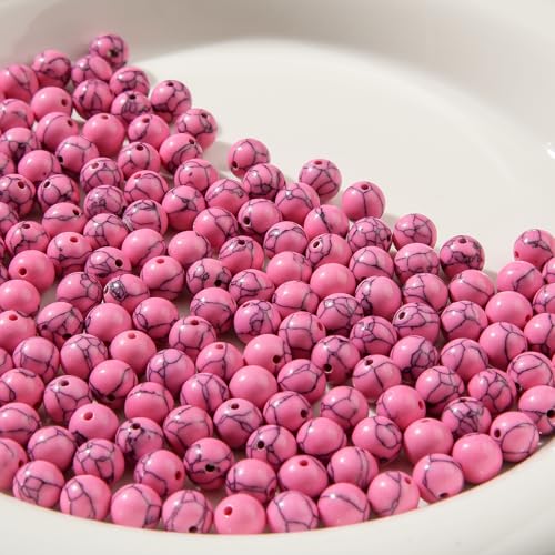 8mm Turquoise Beads 190pcs Natural Stone Gemstone Bead Round Loose Beads for DIY Crafts Bracelet Necklace Earrings Jewelry Making (Pink) - color: pink