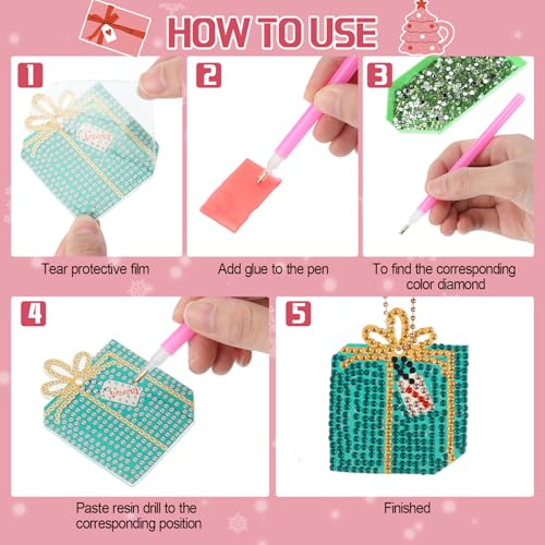 Huquary 24 Pcs Diamond Art Christmas Ornaments 5D DIY Christmas Diamond Arts Painting Keychains Xmas Hanging Painting Kits Gift Boxes Crystal Rhinestone Craft for Home Winter Holiday Gifts - style: Gift Boxes