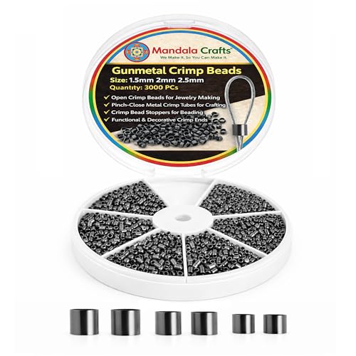 Mandala Crafts Jewelry Crimps Beads for Jewelry Making - 3000 PCs 1.5mm 2mm 2.5mm Gunmetal Black Crimper Tubes - Crimping Beads Stoppers for Beading - color: Gunmetal Black, size: 1.5mm 2mm 2.5mm Tube