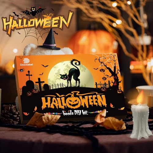 Dowsabel Bracelet Making Kit, Halloweens Beads for Bracelets Making Pony Beads Polymer Clay Beads Smile Face Beads Letter Beads for Jewelry Making, DIY Arts and Crafts Gifts - style: Halloween