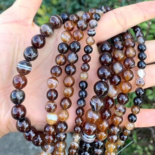 60pcs Adabele AAA Natural Banded Brown Agate Healing Gemstone Round Loose Beads 6mm Gem Stone Spacer for Craft Jewelry Making GC15-6 - color: Banded Brown Agate, size: 6mm (60pcs/1 Strand)