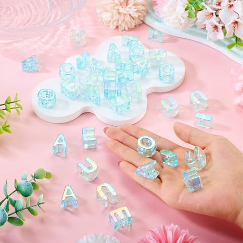 FASHEWELRY 50Pcs Large Letter Beads, 20mm Big Acrylic Alphabet Beads, Large Hole Vowel Bead Spacer for Bracelets Necklaces Bag Charms Shoelaces Keychains Lanyards (Sky Blue) - color: Sky Blue