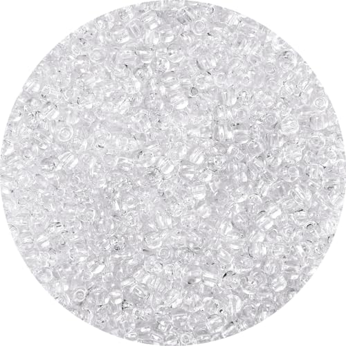 2000pcs Clear Glass Seed Beads, Colorful Tiny 4mm Beads for Jewelry Making, Beading Supplies. - color: Clear