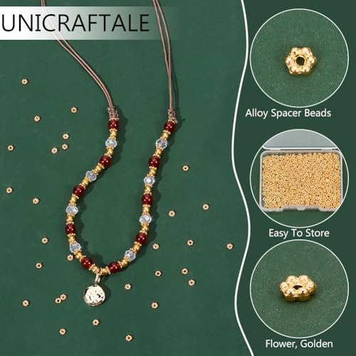 UNICRAFTALE 1000Pcs Spacer Beads Golden Flower Beads 4mm Metal Connector Beads Loose Beads Small Beads for DIY Bracelet Necklace Jewelry Making 1mm Hole - color: Golden