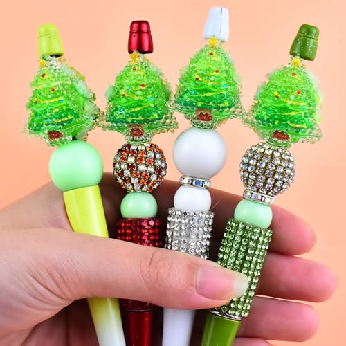 6Pcs Luminous Christmas Tree Focal Beads for Pens Christmas Tree Fancy Space Beads for DIY Craft Beadable Pens Keychain Bracelet Necklace Earrings Jewelry Making - color: Luminous Christmas Tree 1