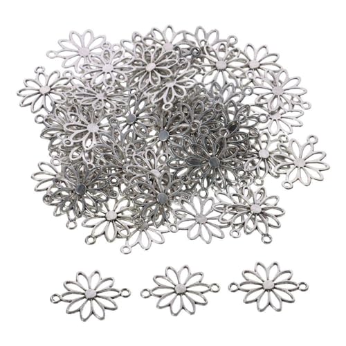 60Pcs Flower Connector Charms, Sliver Alloy Daisy Flower Double Loop Pendants Alloy Links Connectors for Jewelry Making