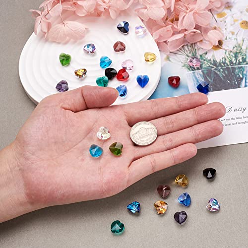 Cheriswelry 150pcs Faceted Heart Transparent Glass Beads 10mm Loose Spacer Love Heart Beads 15 Color Crystal Handmade Crafting Beads for DIY Earring Bracelet Necklace Jewelry Making - color: 15 Color