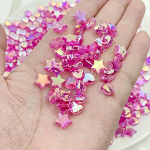 450Pcs Acrylic Beads AB Crystal Star Beads Heart Beads for Jewelry Making DIY Bead Bracelet Necklace Earrings(Rose Red) - color: Rose Red