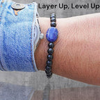 Black Obisidian Bracelets for Men 8" Inch Full Stretch Healing Crystal Bracelet, Beaded Charm Bracelet for Men Gifts Fathers Day Anniversary Birthday Gifts for Him - color: Black Obsidian & Lapis Lazuli Bracelets