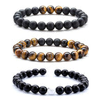 Hamoery Men Women 8mm Tiger Eye Stone Beads Bracelet Elastic Natural Stone Yoga Bracelet Bangle - color: B-3 Pcs Set 2-21003