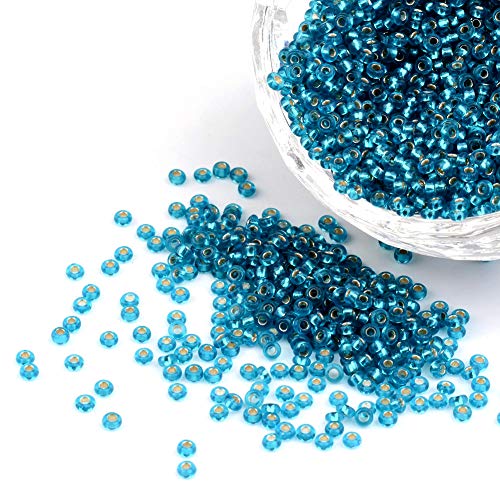 Craftdady 12/0 Trasparent Round Glass Seed Beads 2mm Silver Lined Tiny Loose Pony Spacer Beads DarkTurquoise About 3000Pcs for Jewelry Making Hole: 0.3mm - color: Transparent DarkTurquoise, 2x1.5mm