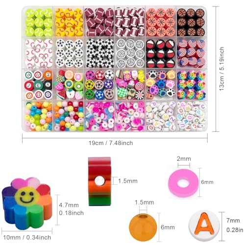 650pcs Sports Polymer Clay Beads Bracelet Making Kit, Gold Beads Clay Bead Charms, Baseball Football Basketball Soccer Volleyball, Clay Bead Charms for Jewelry Making, Necklace, Earring - color: Sports balls