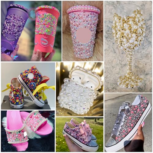 Towner 60g Mixed Pearls and Rhinestones, Flatback Rhinestones and Pearls for Crafts Tumblers Shoes Nails Face Art, 2-10mm Mixed Sizes, White|Silver|Clear - color: In the Clouds Blend | Mix White | Silver | Clear