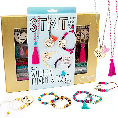 STMT DIY Wooden charm & Tassel Jewelry Art & Craft Kit by Horizon Group USA, Design & Create 10Piece of Vsco Girl Jewelry, Includes Wood Charms, Colorful Tassels, Beads, Chains & More, Multicolored - size: Small, style: Wooden Charm & Tassel
