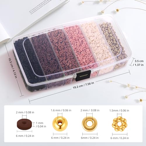 Funtopia 5200+ Pcs Brown Clay Beads Bracelet Making kit, Heishi Beads Polymer Clay Beads for Jewelry Making, Friendship Bracelet Kit with Gold Beads Charms for Girls Adults (6mm) - color: 5.Brown