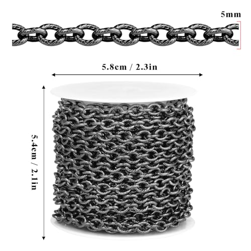 16.5 FT Black Textured Rolo Cable Chains Roll, 5mm 304 Stainless Steel Gunmetal Black Circle Cable Link Chain Bulk Spool for Jewelry Making DIY Craft - color: Gunmetal Black, size: 5mm width