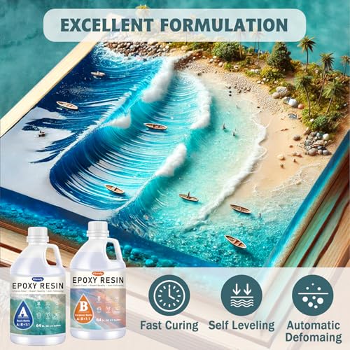 IGaiety 1 Gallon Epoxy Resin, Epoxy Resin Kit, Crystal Clear Epoxy Kit, No Yellowing Self-Leveling Deep Pour Epoxy Resin High-Glossy Casting Perfect for Crafts, Table Tops(0.5 Gallon x 2) - size: 1 Gallon